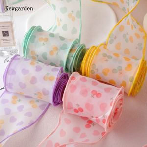 Verpakking Papier Kewgarden 6.5cm Cherry Heart Wave Edge Organza Lint DIY Haar Strik Accessoires Materiaal Geschenkverpakking Handgemaakte Ambachten 29 Yards 230707