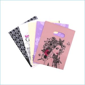 Verpakkingszakken 100pc/Lot Mini Gift Bags 9x15cm Verschillende patronen Dank u Plastic winkelzak voor boetieks Store Drop levering 2021 OFFI DHMNY