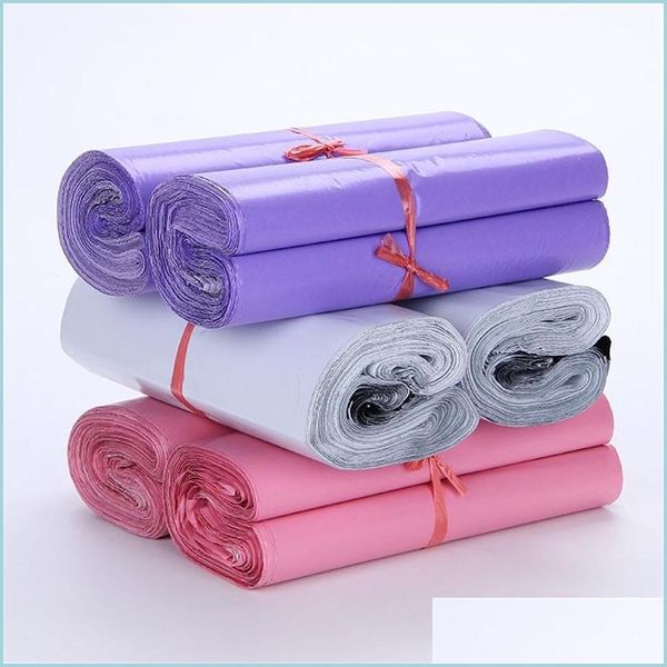 Sacs d'emballage 100Pcs / Lot Enveloppes En Plastique 17X30Cm Rose Violet Blanc Enveloppes Selfseal Adhésif Colis Paquet Sac Drop Delivery Office Dhofb