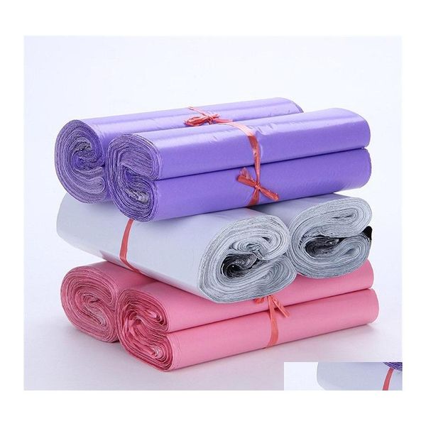 Sacs d'emballage 100Pcs / Lot Mailer en plastique 17X30Cm Rose Violet Blanc Enveloppes Selfseal Adhésif Colis Paquet Sac Drop Delivery Office Dhx4W