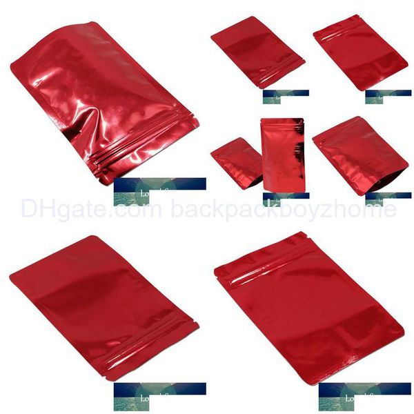 Sacs d'emballage 100 Pcs Rouge Stand Up Glossy Aluminium Foil Zip Lock Self Seal Bag Étanche Haricots Céréales Paquet Drop Delivery Office S Otdme