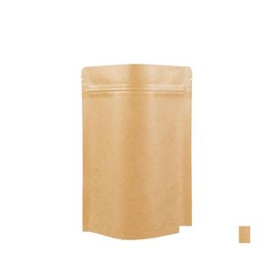 Sacs d'emballage 11 tailles Brown Kraft Paper Standup Bags Heat Sealable Refermable Zip Pouch Inner Foil Food Storage Packaging Bag With T Dhijg