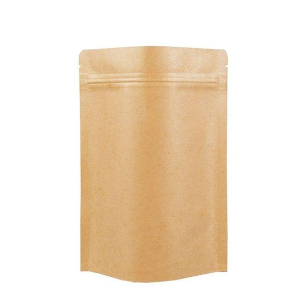 Sacs d'emballage 11 tailles papier kraft brun standup thermoscellable refermable poche zippée feuille intérieure sac d'emballage de stockage des aliments avec déchirure N Dhacn