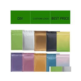 Sacs d'emballage 4 tailles 200 pièces couleur mate refermable Zip Mylar sac de stockage des aliments feuille d'aluminium en plastique pochette anti-odeur en stock Dr Dh2D6