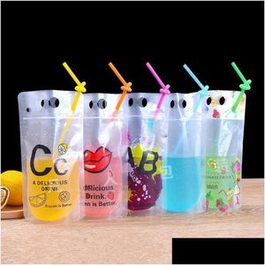 Packing Bags 500Ml New Design Plastic Drink Packaging Bag Pouch For Beverage Juice Milk Coffee With Handle And Holes St Lx0741 Drop Dhrky