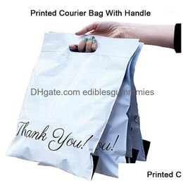 Bolsas de embalaje 50 Unids Impreso Tote Express Bag Con Asa Courier Selfseal Adhesivo Eco Impermeable Plástico Mailing1 Drop Delivery Offi Dh6Dc