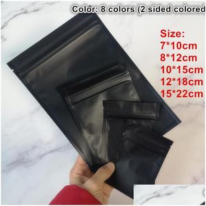 Bolsas de embalaje Bolsa de cremallera de papel de aluminio Mylar de plástico negro para almacenamiento de alimentos a largo plazo y protección de coleccionables 8 colores Dos lados C Dhkxm