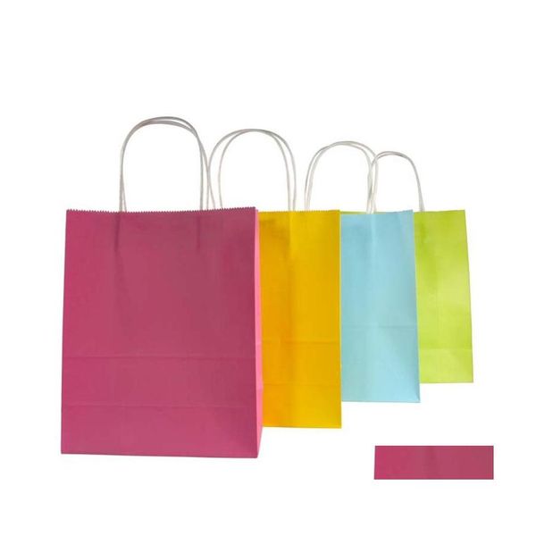 Bolsas de embalaje Logotipo personalizado Bolsa de papel Kraft 9 Colores sólidos Festival Paquete de regalo Bolso marrón Color caramelo Tienda 345 J2 Entrega de gota Dhoda