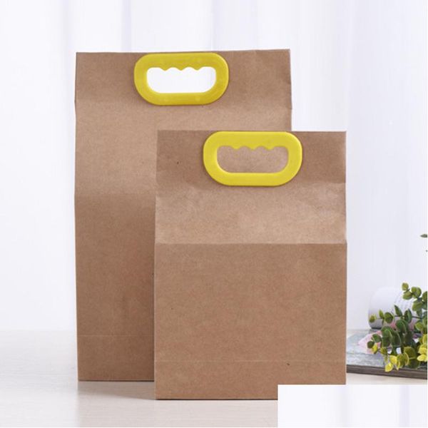 Sacs d'emballage Sacs de riz en papier kraft avec poignée en plastique debout boîte de nourriture cadeau fruits secs de noix Lx4617 Drop Delivery Office School Busi Dhb9F
