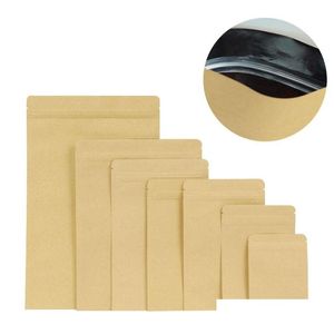 Verpakkingszakken Kraft Paper Zelfafdichtingszak met aluminium folie Foil Thee snack koffieopslag Hersluitbare ritssluiting Packing LX2940 Drop Deli Dhkvw