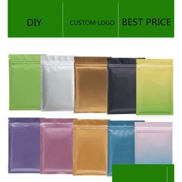Bolsas de embalaje Color mate Resellable Zip Mylar Bag Almacenamiento de alimentos Papel de aluminio Plástico Bolsa a prueba de olores En stock Drop Delivery Office Dhj7S