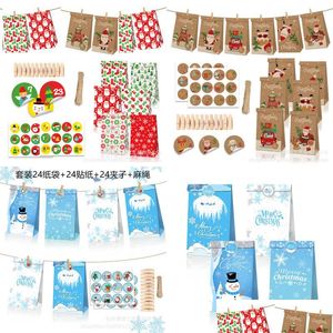 Sacs d'emballage Joyeux Noël Bonhomme de neige Flocons de neige Bonbons Paix Fruit Cadeau Kraft Papier Drop Delivery Otcup