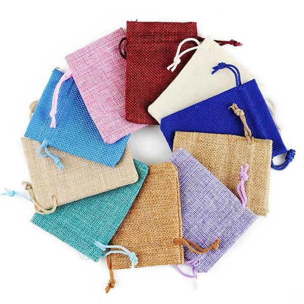 Sacs d'emballage Mini pochette sac de jute lin petit anneau de chaîne collier bijoux pochettes faveurs de mariage emballage cadeau livraison directe Offic Dhtet