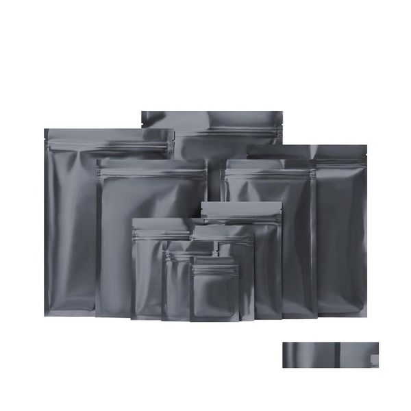 Sacs d'emballage Mtisizes Noir Zip Lock Sacs d'emballage à fond plat Feuille d'aluminium Joint à fermeture à glissière Emballage Mylar Sac d'emballage cadeau pour Foo sec Dhbcl