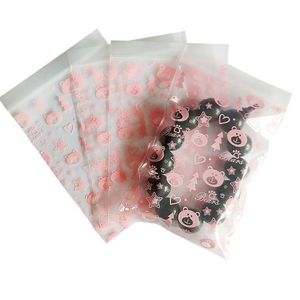 Verpakkingszakken Mylar Tas Pink Bear Print Plastic kleine schattige sieraden oorbellen Bewijs ritszak