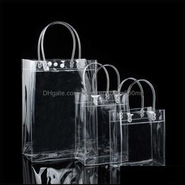 Emballage Sacs Bureau École Affaires Industrielle Aa Pvc En Plastique Cadeau Poignées Vin Emballage Sac Clair Sac À Main Party Favors Mode Avec Butt