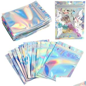 Verpakking Zakken Plastic Rits Zak Laser Holografische Aluminiumfolie Pouch Geur Proof Hersluitbare Zakjes Voor Voedsel Snack Drop Levering Offi Otbck