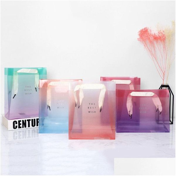 Emballage Sacs Pvc Sac Cadeau Dessin Animé Fruit Imprimé Translucide Boutique Fourre-tout De Mariage Fête D'anniversaire Faveur Drop Delivery Bureau École Busin Dhzo4