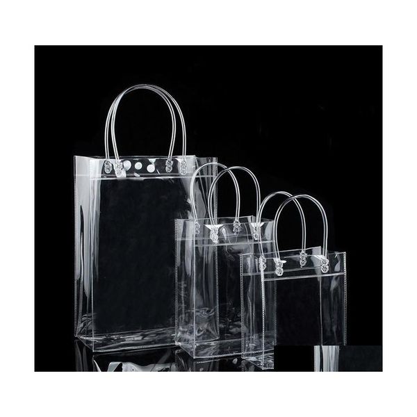 Bolsas de embalaje Pvc Regalo de plástico con asas Embalaje de vino Bolso transparente Favores de fiesta Bolsa Botón de moda Entrega de gota Offic Homefavor Dhqfs