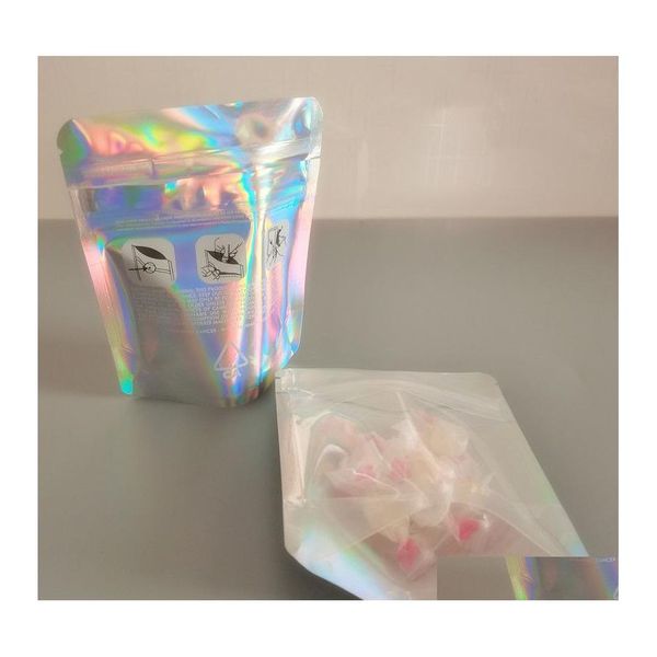 Sacs d'emballage refermable en plastique au détail clair emballage à l'épreuve des enfants holographique pochette transparente anti-odeur Mylar sac pour fleur sèche Dhyma