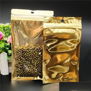 Verpakkingszakken Kleine grote maten Golden Golden Clear voor Zip Hersluitbare plastic Retail Lock Packaging Zipper Mylar Bag Pakket Pouch Self Dhmbu