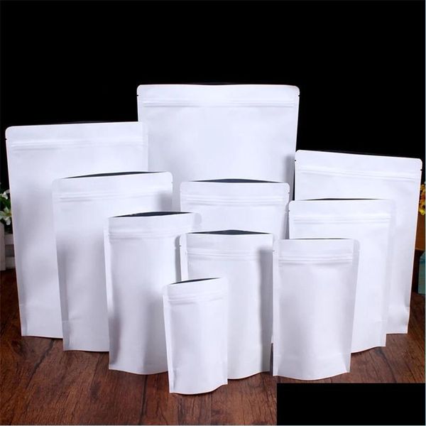 Bolsas de embalaje de pie de pie blanco Bag Kraft Paper Foil Embalaje de aluminio Pouch de comida Té de té Sulto de ole
