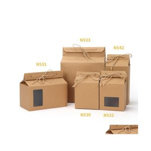 Bolsas de embalaje Caja de embalaje de té Cartón Papel Kraft Comida doblada Contenedor de nueces Almacenamiento De pie Bolsas de embalaje Envoltura de regalo Drop Deliv Dhchb