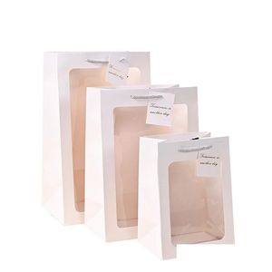 Emballage Sacs Transparent Fenêtre Fourre-Tout Fleur Emballage Cadeau Sac Main Cadeaux Boîte Kraft Papier Drop Delivery Office School Business Industr Dhscn