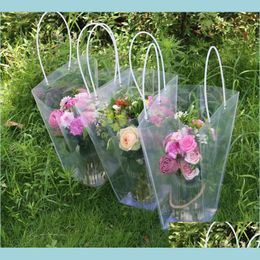 Verpakkingszakken Trapezoidaal transparante geschenkzak Plastic waterdichte bloemzakken winkelpakket feest vakantie bloemen handtassen