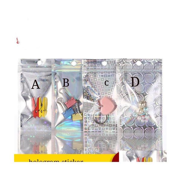 Bolsas de embalaje Varios diseños Regalo holográfico con cierre de cremallera con ventana transparente en el frente Arco iris Sellado de cremallera Mylar Bag Watch y Accesso DHD2Q
