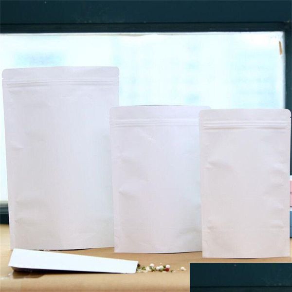 Sacs d'emballage en gros 100pcs / lot sac en papier kraft blanc en aluminium en aluminium stand up pochets