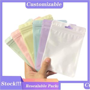 Sacs d'emballage en gros 100pcs emballage refermable petit plastique Mylar avec fenêtre transparente pour bonbons grains de café thé fleurs séchées alun Dhn6B