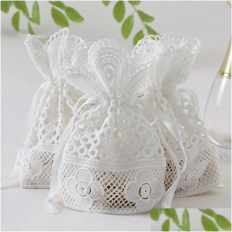Packing Bags Wholesale 10Pcs Round Hole Lace Bag Jewelry Storage Milk Yarn Bundle Pocket Dstring Packaging Party Wedding Favors Gift D Dhew2