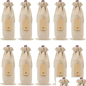 Sacs d'emballage en gros 12pcs Sacs de vin en toile de jute rustique DString Ers Emballage de bouteille réutilisable Emballage cadeau Bag35x15 Drop Livraison Dhiyj