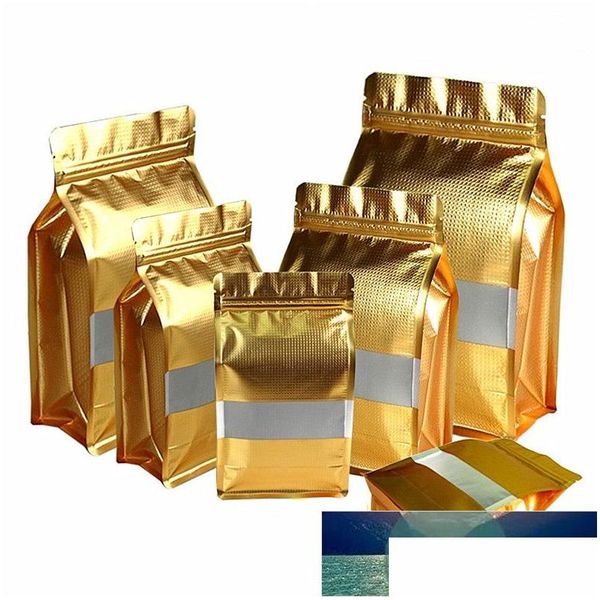 Sacs d'emballage en gros 50pcs or feuille d'aluminium fenêtre sac refermable en relief céréales biscuit sucre maïs fruits noix snack cadeaux Pa Dhmwv