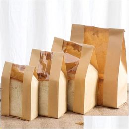 Bolsas de embalaje al por mayor de 50 piezas Bolsa de papel Kraft con paneles de pan de ventana Toastas hechas de tostadas Candy Pounches Suministros para hornear Dhzad