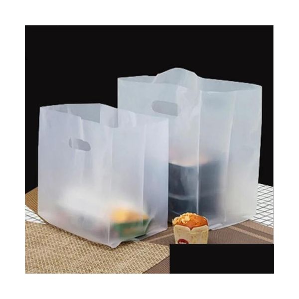 Sacs d'emballage en gros de 50pcs en plastique transparent sac en plastique avec poignée alimentaire Forme Favor Baking Take Away 240322 Drop livraison offi DHACW