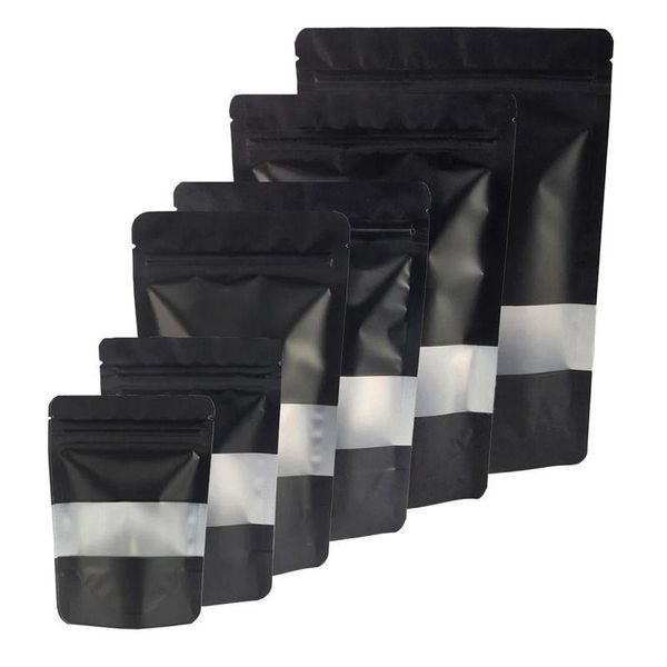 Bolsas de embalaje Venta al por mayor Black Mylar Self Seal Bag Almacenamiento de alimentos a prueba de olores con ventana transparente Bolsa de papel de aluminio que se puede volver a sellar Empaquetado al por menor D Dhgwn