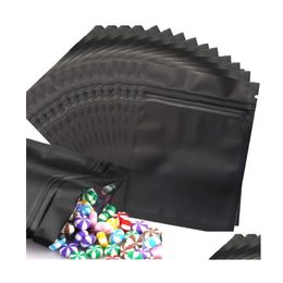Sacs d'emballage en gros noir refermable sacs anti-odeur Mylar pochette en feuille mate double face sac à fermeture à glissière plate bureau de livraison directe Scho Dhi6Y