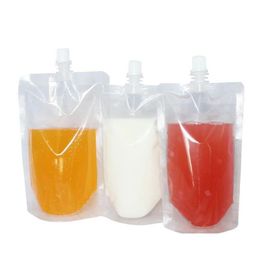 Bolsas de embalaje al por mayor de bolsas de bebidas bolsas de embalaje sellado paquete de almacenamiento de leche desechable de pie con boquilla transparente para bebidas dhhbae