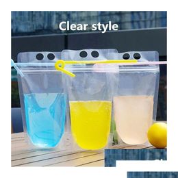 Verpakkingszakken Groothandel Drinkjes Pouches Smoothie tas Reclosable rits Zware Handhold Stand-Up doorzichtige plastic pouche 250 ml 500m Dr Dhsjv