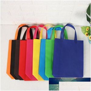 Sacs d'emballage Enveloppe-cadeau en gros 10pcs mTI-us Tote Kids Birthday Party Favor non tissé Treat Couleur solide avec manche Sac Shop Ba1 Fac Dhhik