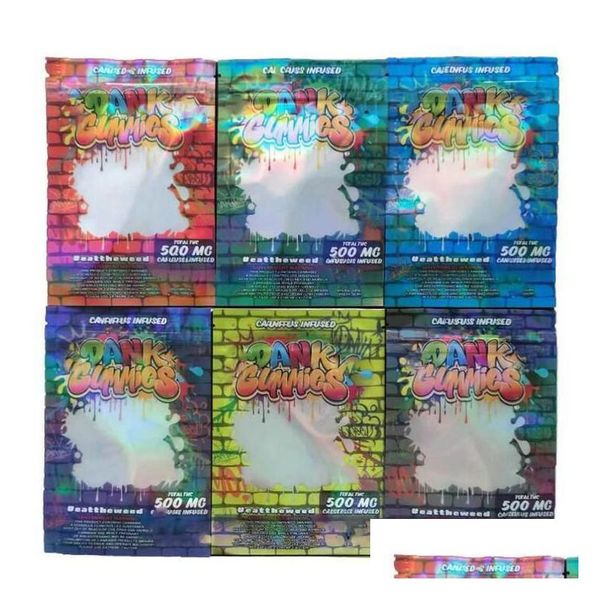 Sacs d'emballage en gros Holographique Dank Gummies Comestibles Emballage Mylar Sac 500 mg Comestible Stand Pochette Hologramme Smellproof Retail Pack Dhbcs