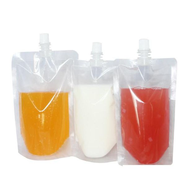 Bolsas de embalaje Bolsas de embalaje al por mayor Bolsa de embalaje de bebidas de plástico standup Bolsa de boquilla para bebidas Jugo líquido Leche Café 200 a 500 ml Dhghi