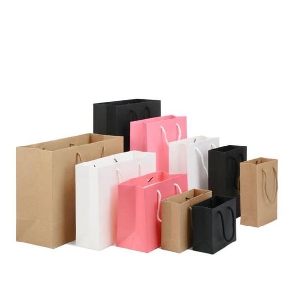 Sacs d'emballage Cadeau en papier en gros avec poignée noire marron rose blanc couleurs vêtements de bijoux boutique de boutique enveloppe de gouttes recyclables