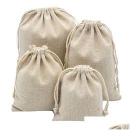 Sacs d'emballage en gros sacs réutilisables en lin de coton pour le mariage cadeau de Noël paquet de bricolage petites pochettes unies maison anti-poussière St Dhkoe