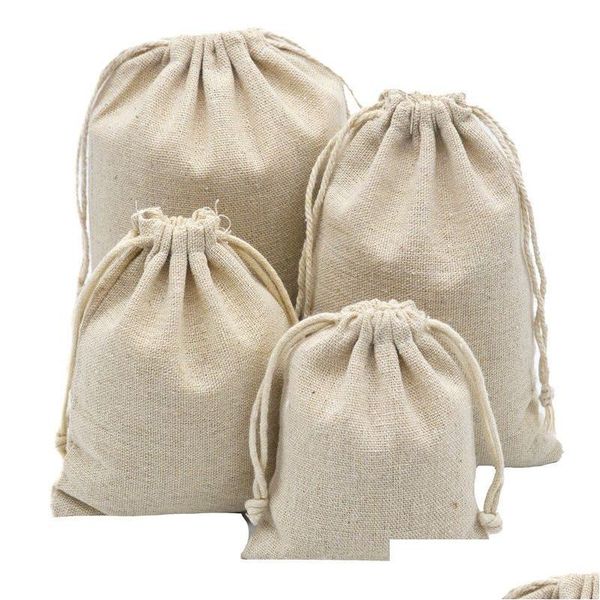 Bolsas de embalaje al por mayor Bolsas de lino de algodón reutilizables para boda Regalo de Navidad Paquete de bricolaje Pequeñas bolsas lisas Inicio A prueba de polvo St Dhlqc