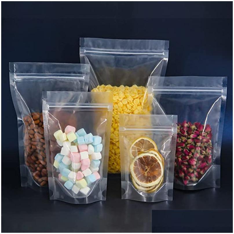 Packing Bags Wholesale Stand Up Plastic Pouch Resealable Transparent Zipper Bag Smell Proof Food Storage For Snack Tea Drop Delivery O Dhby0