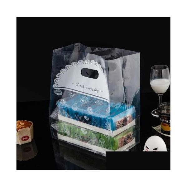 Sacs d'emballage Sac en plastique transparent en gros avec des poignées Gift Emballage alimentaire Bread Supermarché Fournitures de fête Drop Livraison DH8FA