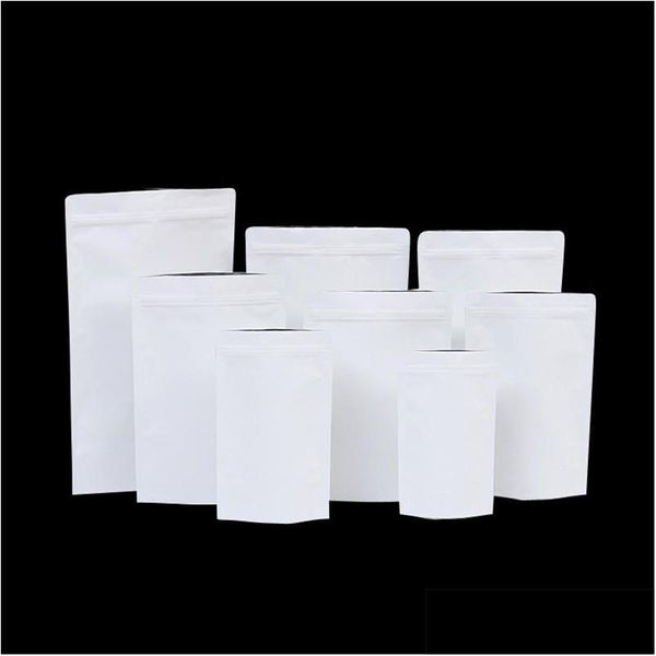 Sacs d'emballage en gros papier kraft blanc stand up sacs papier d'aluminium en plastique mylar pochette étanche à l'humidité pour le café de thé de fleur d'herbe sèche ot1ud
